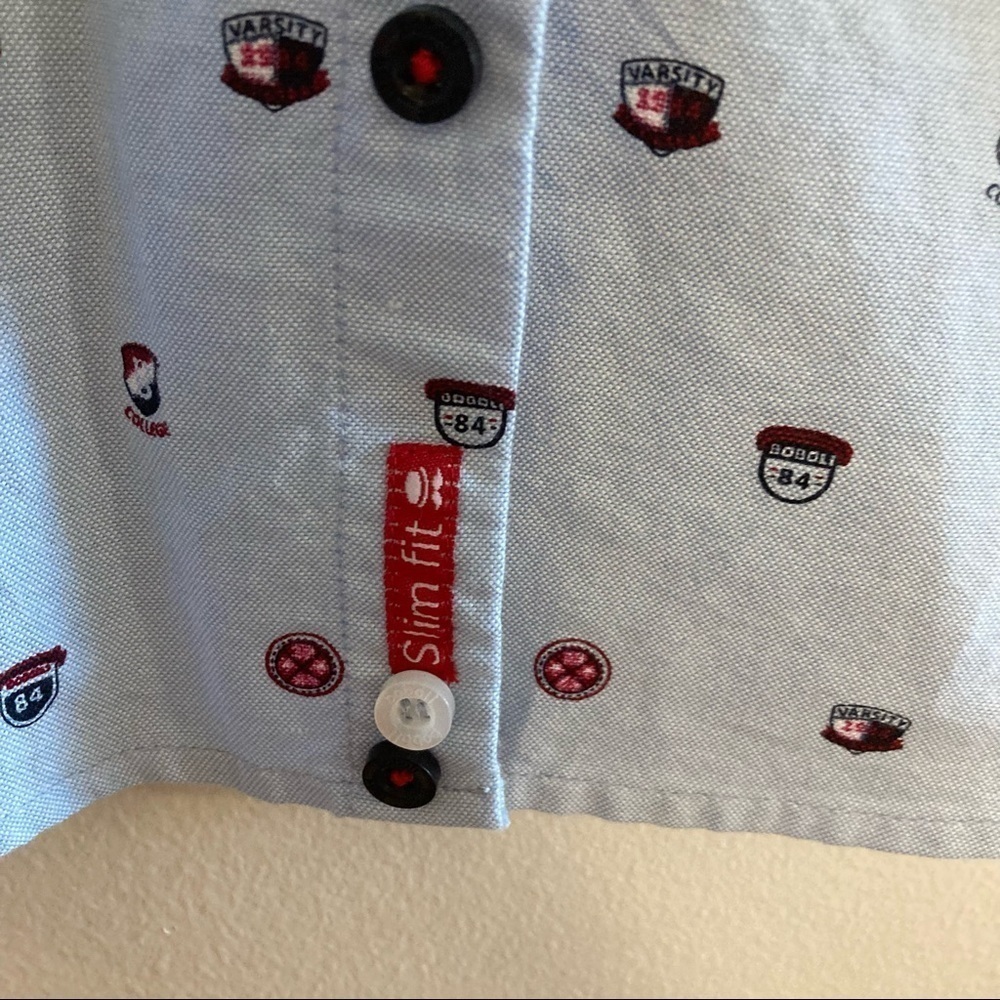 boys boboli 10 varsity printed cotton button down dress shirt preppy elbow patch - Picture 8 of 12